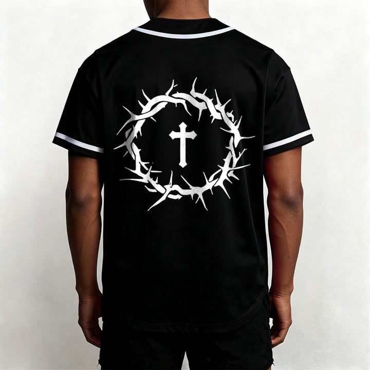 Christianartworkshop Faith Over Fear Deuteronomy 3:22 Crown of Thorns Cross Statement Baseball Jersey - image 11