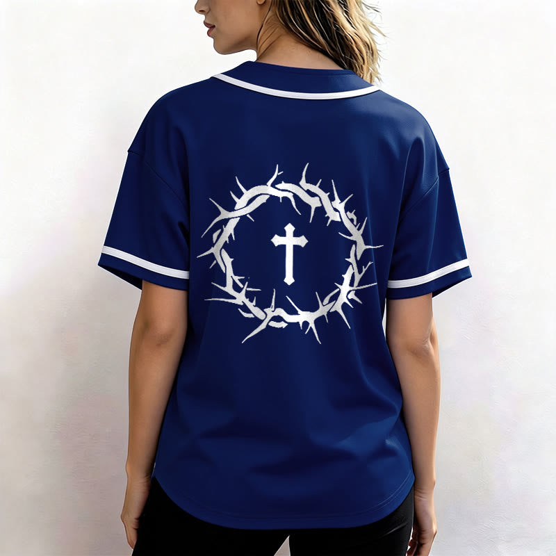 Christianartworkshop Faith Over Fear Deuteronomy 3:22 Crown of Thorns Cross Statement Baseball Jersey - image 19