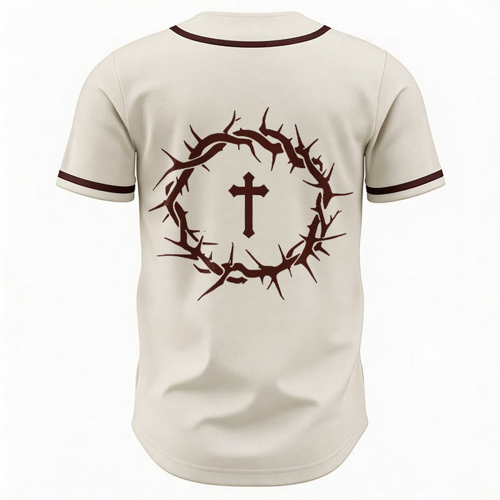 Christianartworkshop Faith Over Fear Deuteronomy 3:22 Crown of Thorns Cross Statement Baseball Jersey - image 27