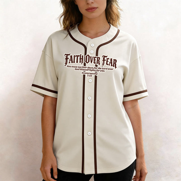 Christianartworkshop Faith Over Fear Deuteronomy 3:22 Crown of Thorns Cross Statement Baseball Jersey - image 23