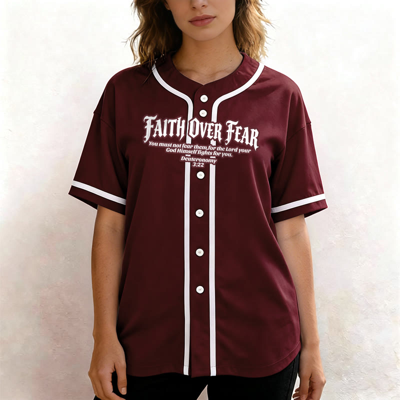 Christianartworkshop Faith Over Fear Deuteronomy 3:22 Crown of Thorns Cross Statement Baseball Jersey - image 37