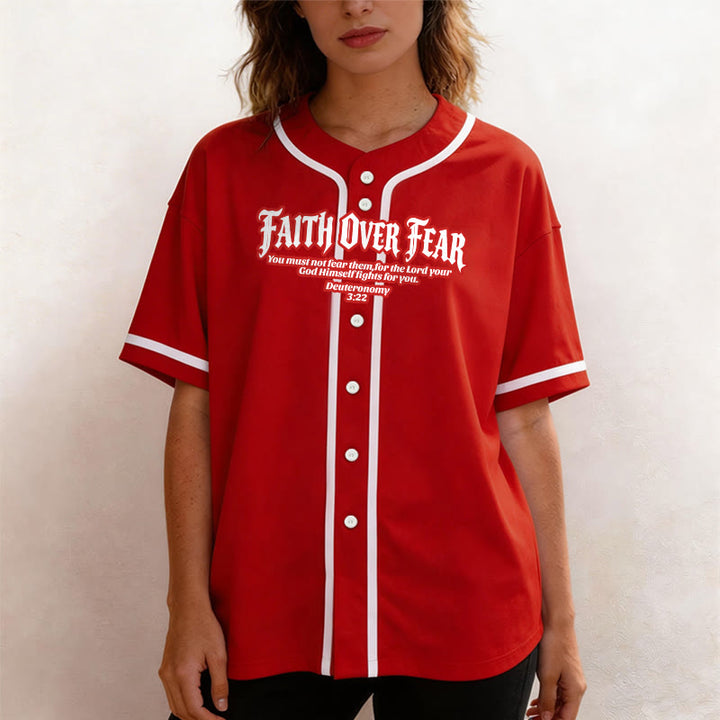 Christianartworkshop Faith Over Fear Deuteronomy 3:22 Crown of Thorns Cross Statement Baseball Jersey - image 30