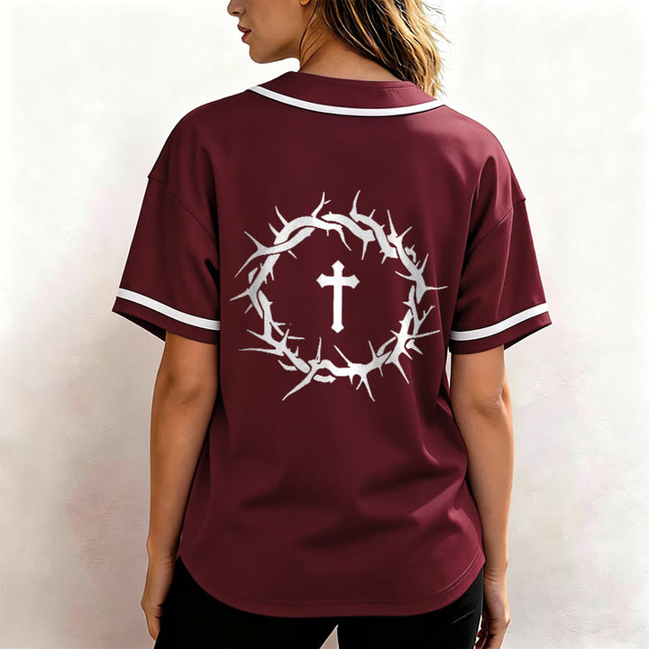 Christianartworkshop Faith Over Fear Deuteronomy 3:22 Crown of Thorns Cross Statement Baseball Jersey - image 40