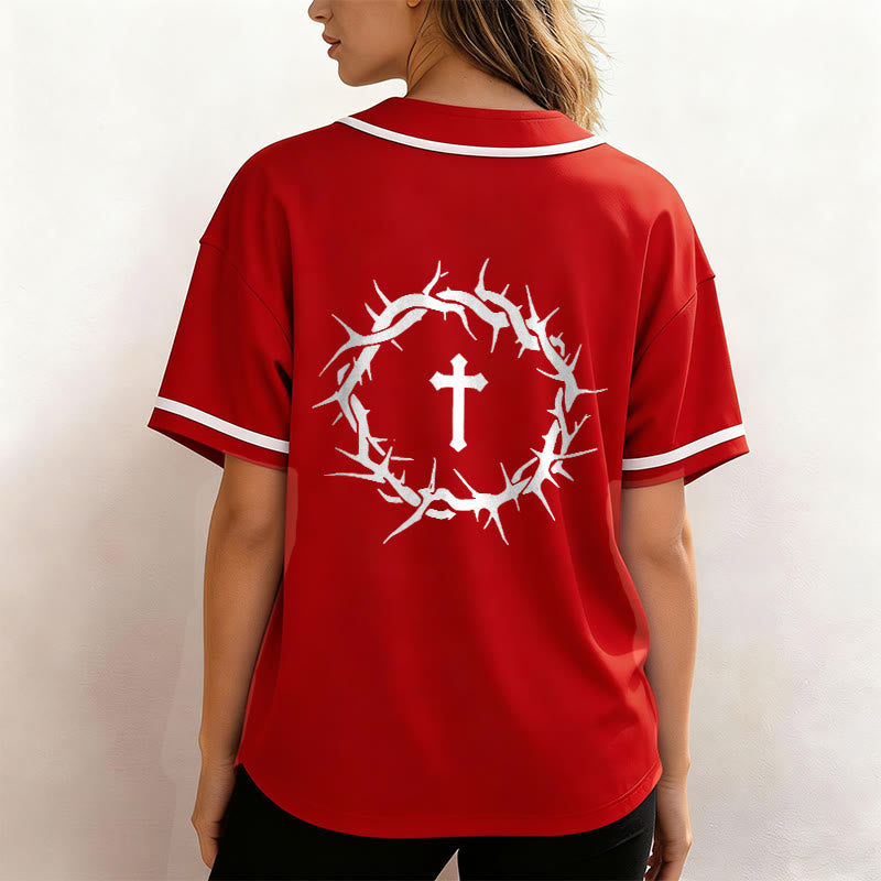 Christianartworkshop Faith Over Fear Deuteronomy 3:22 Crown of Thorns Cross Statement Baseball Jersey - image 33
