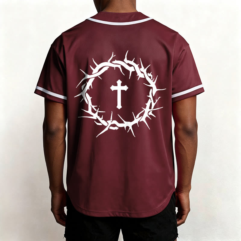 Christianartworkshop Faith Over Fear Deuteronomy 3:22 Crown of Thorns Cross Statement Baseball Jersey - image 39