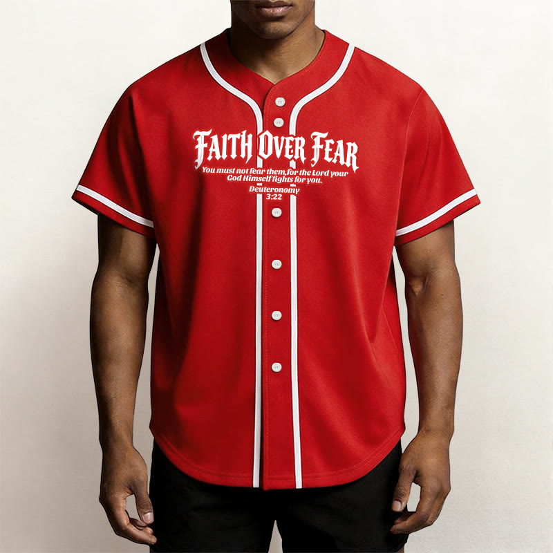 Christianartworkshop Faith Over Fear Deuteronomy 3:22 Crown of Thorns Cross Statement Baseball Jersey - image 29