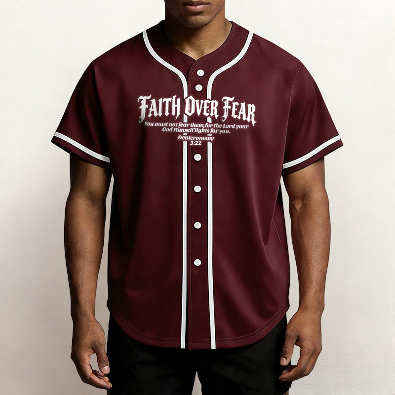 Christianartworkshop Faith Over Fear Deuteronomy 3:22 Crown of Thorns Cross Statement Baseball Jersey - image 36