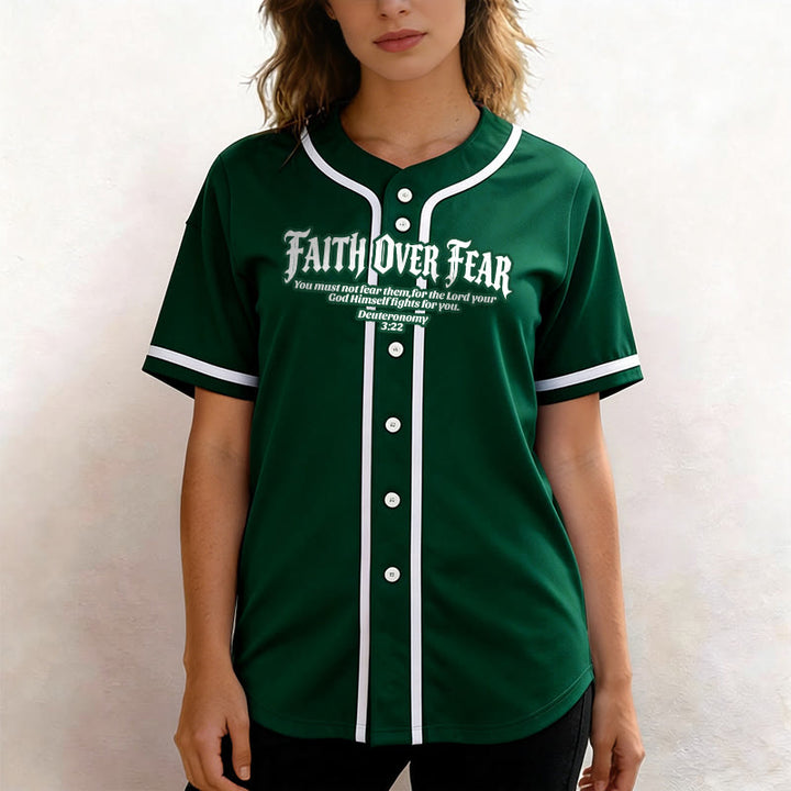 Christianartworkshop Faith Over Fear Deuteronomy 3:22 Crown of Thorns Cross Statement Baseball Jersey - image 51