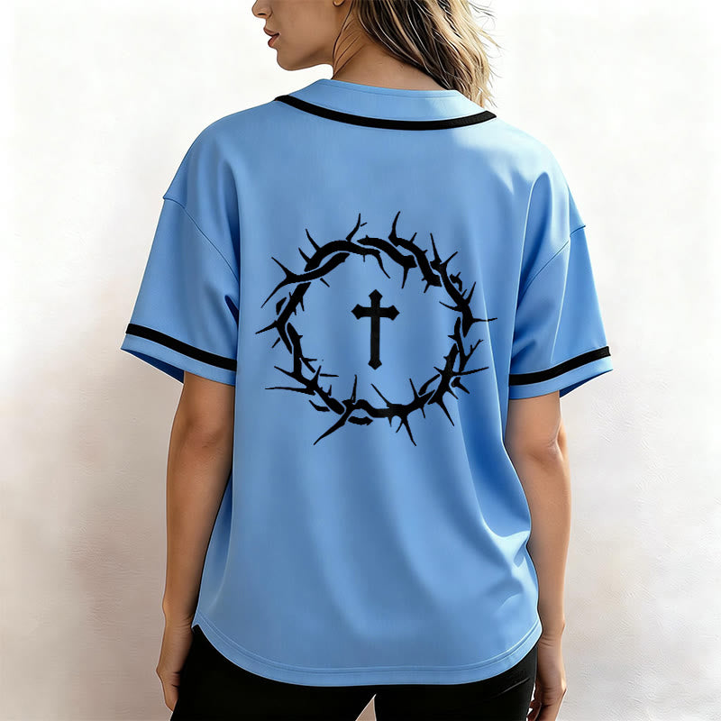 Christianartworkshop Faith Over Fear Deuteronomy 3:22 Crown of Thorns Cross Statement Baseball Jersey - image 47
