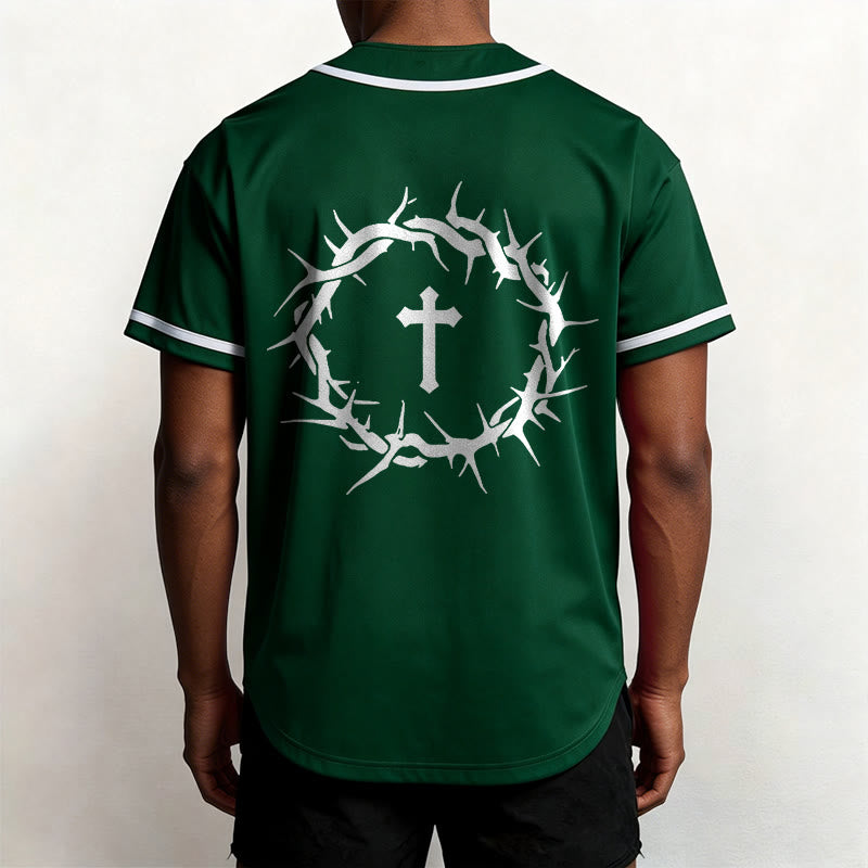 Christianartworkshop Faith Over Fear Deuteronomy 3:22 Crown of Thorns Cross Statement Baseball Jersey - image 53