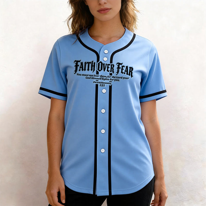 Christianartworkshop Faith Over Fear Deuteronomy 3:22 Crown of Thorns Cross Statement Baseball Jersey - image 44