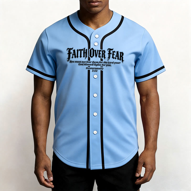 Christianartworkshop Faith Over Fear Deuteronomy 3:22 Crown of Thorns Cross Statement Baseball Jersey - image 43