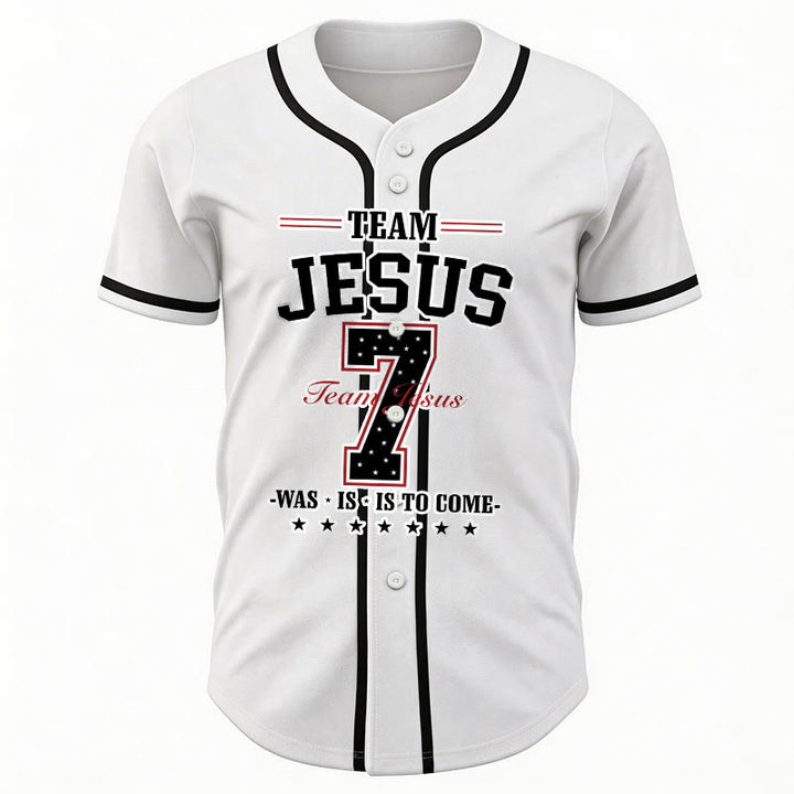 Christianartworkshop Team Jesus Was Is And Is To Come Custom Number 7 Baseball Jersey - image 3