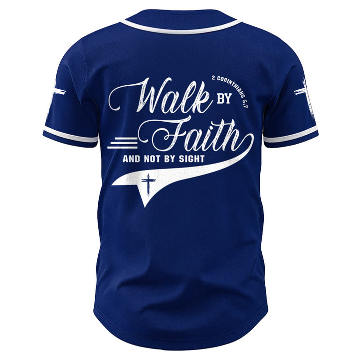 Christianartworkshop 2 Corinthians 5:7 “Walk By Faith And Not By Sight” Cross Statement Baseball Jersey - image 6