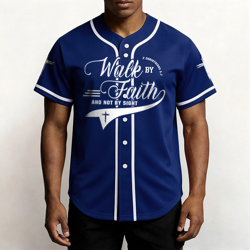 Christianartworkshop 2 Corinthians 5:7 “Walk By Faith And Not By Sight” Cross Statement Baseball Jersey - image 1