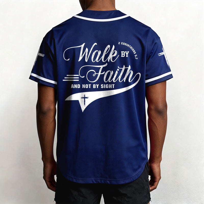 Christianartworkshop 2 Corinthians 5:7 “Walk By Faith And Not By Sight” Cross Statement Baseball Jersey - image 4