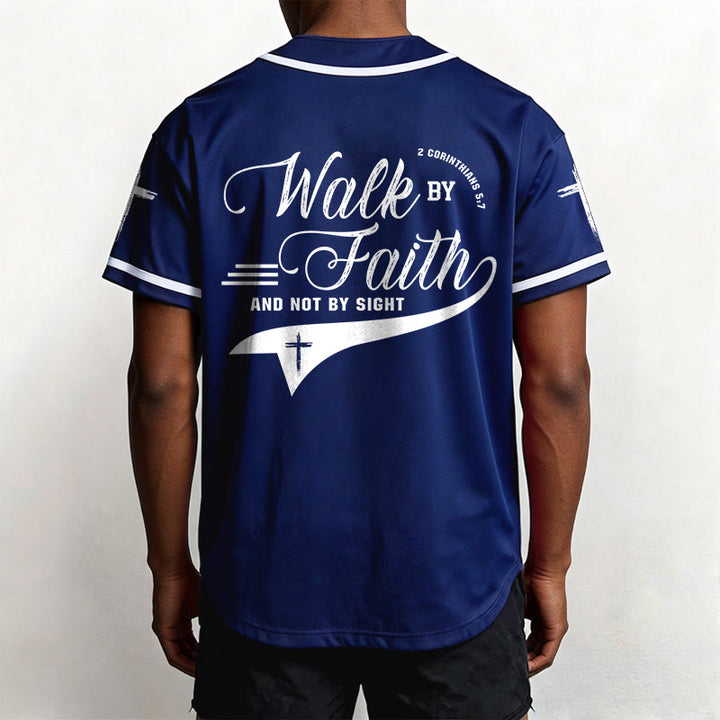 Christianartworkshop 2 Corinthians 5:7 “Walk By Faith And Not By Sight” Cross Statement Baseball Jersey - image 4
