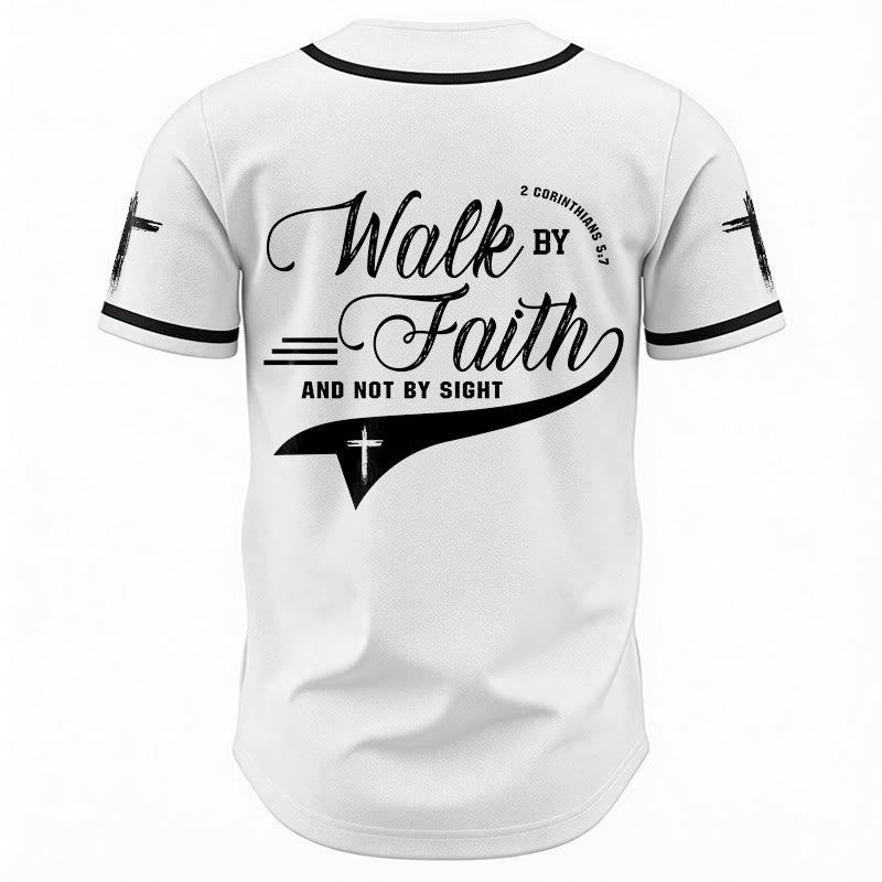 Christianartworkshop 2 Corinthians 5:7 “Walk By Faith And Not By Sight” Cross Statement Baseball Jersey - image 13