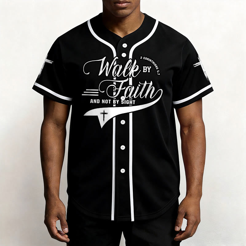 Christianartworkshop 2 Corinthians 5:7 “Walk By Faith And Not By Sight” Cross Statement Baseball Jersey - image 15