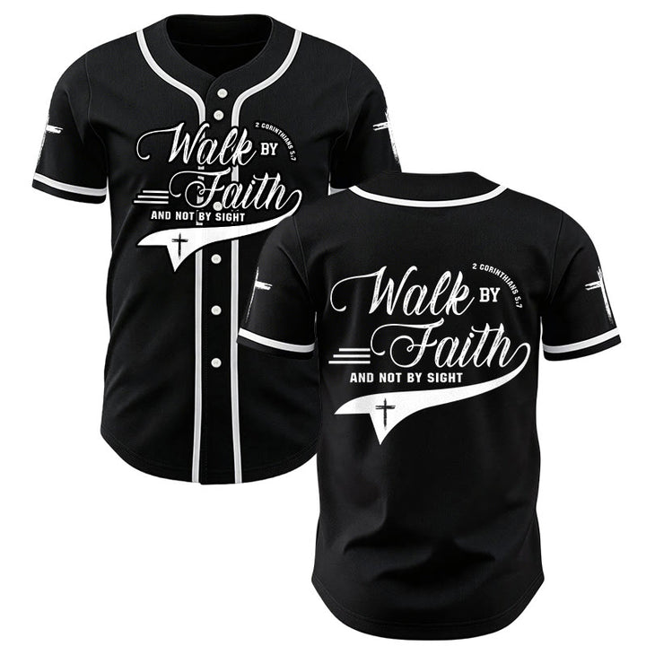 Christianartworkshop 2 Corinthians 5:7 “Walk By Faith And Not By Sight” Cross Statement Baseball Jersey - Black - 5XL - image 14