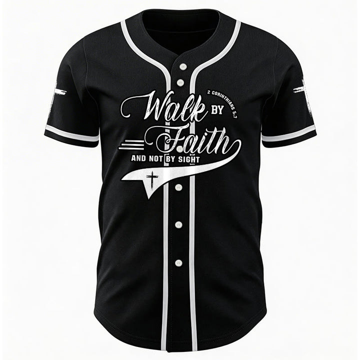 Christianartworkshop 2 Corinthians 5:7 “Walk By Faith And Not By Sight” Cross Statement Baseball Jersey - image 17