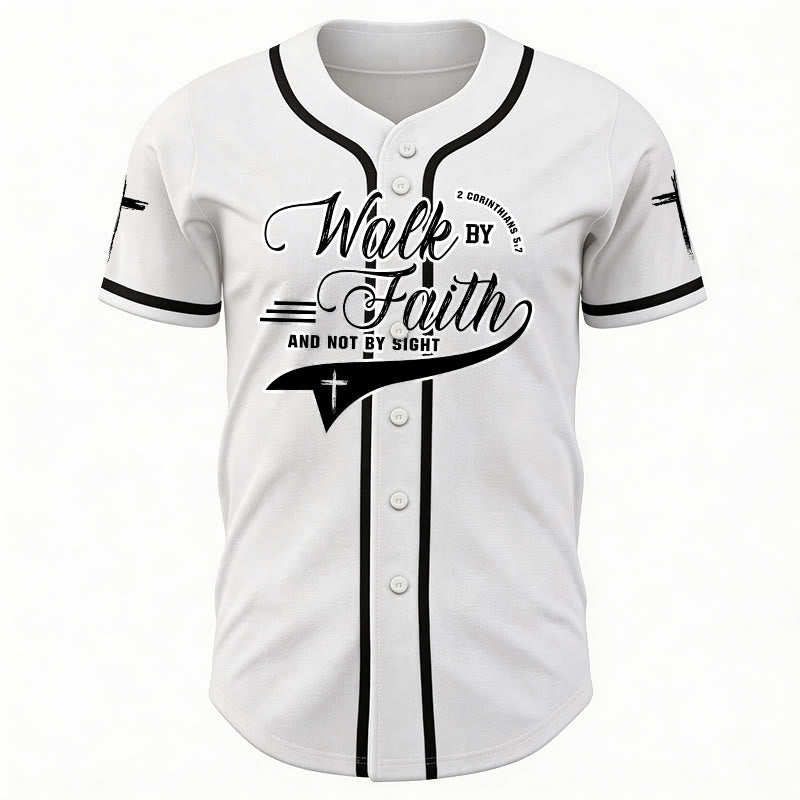 Christianartworkshop 2 Corinthians 5:7 “Walk By Faith And Not By Sight” Cross Statement Baseball Jersey - image 10