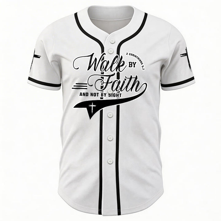 Christianartworkshop 2 Corinthians 5:7 “Walk By Faith And Not By Sight” Cross Statement Baseball Jersey - image 10