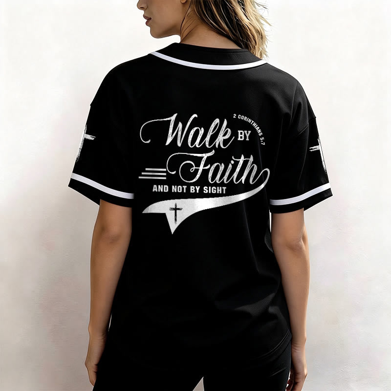 Christianartworkshop 2 Corinthians 5:7 “Walk By Faith And Not By Sight” Cross Statement Baseball Jersey - image 19