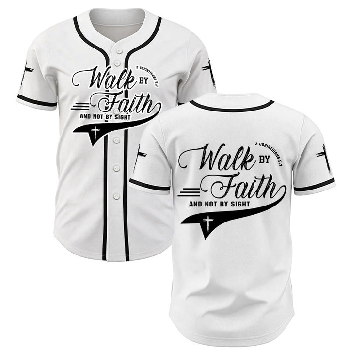 Christianartworkshop 2 Corinthians 5:7 “Walk By Faith And Not By Sight” Cross Statement Baseball Jersey - White - 5XL - image 7