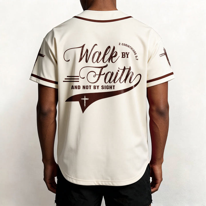 Christianartworkshop 2 Corinthians 5:7 “Walk By Faith And Not By Sight” Cross Statement Baseball Jersey - image 25