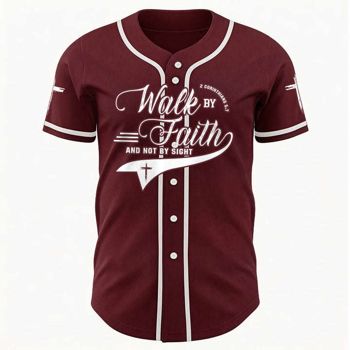 Christianartworkshop 2 Corinthians 5:7 “Walk By Faith And Not By Sight” Cross Statement Baseball Jersey - image 38