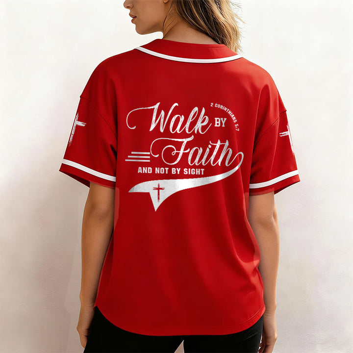 Christianartworkshop 2 Corinthians 5:7 “Walk By Faith And Not By Sight” Cross Statement Baseball Jersey - image 33