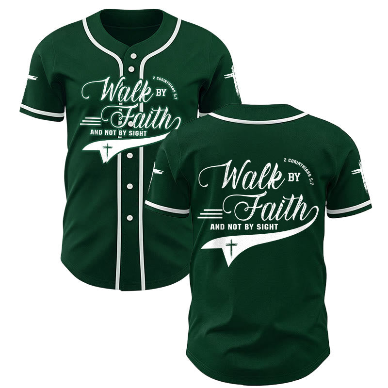 Christianartworkshop 2 Corinthians 5:7 “Walk By Faith And Not By Sight” Cross Statement Baseball Jersey - Green - 5XL - image 49
