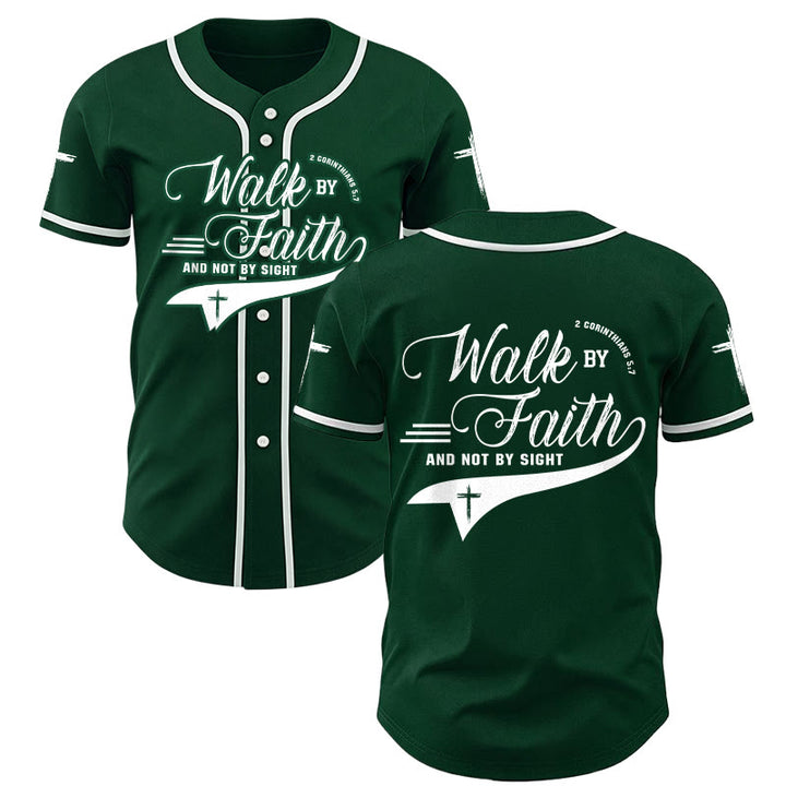 Christianartworkshop 2 Corinthians 5:7 “Walk By Faith And Not By Sight” Cross Statement Baseball Jersey - Green - 5XL - image 49