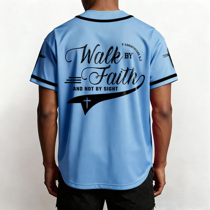 Christianartworkshop 2 Corinthians 5:7 “Walk By Faith And Not By Sight” Cross Statement Baseball Jersey - image 46