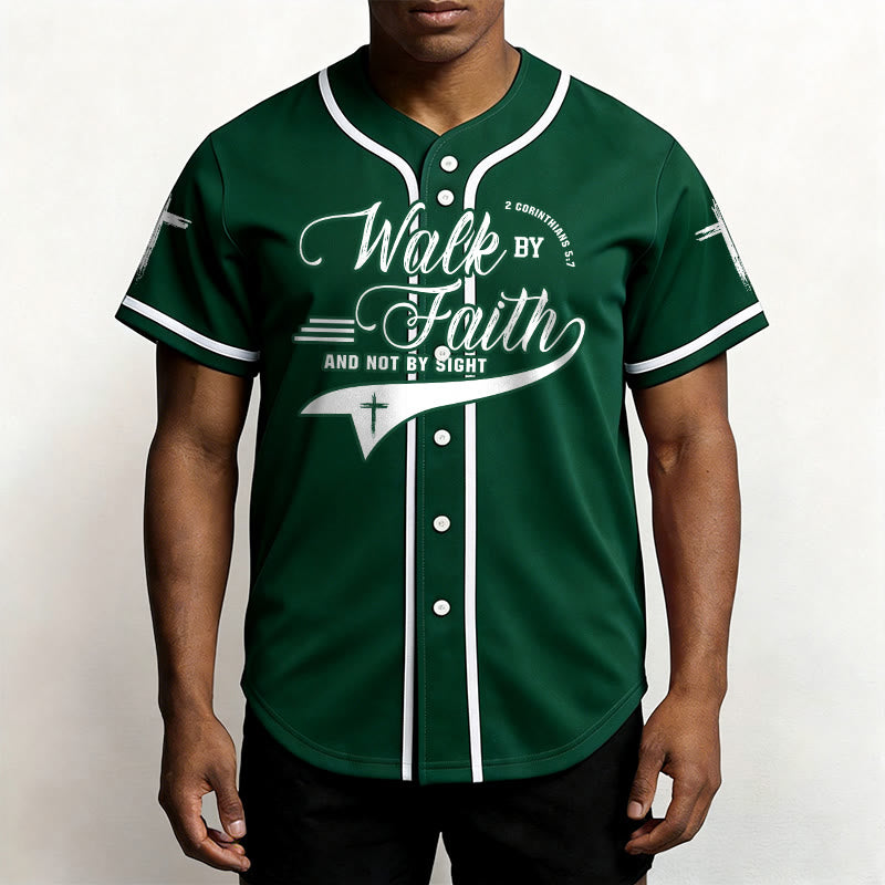 Christianartworkshop 2 Corinthians 5:7 “Walk By Faith And Not By Sight” Cross Statement Baseball Jersey - image 50
