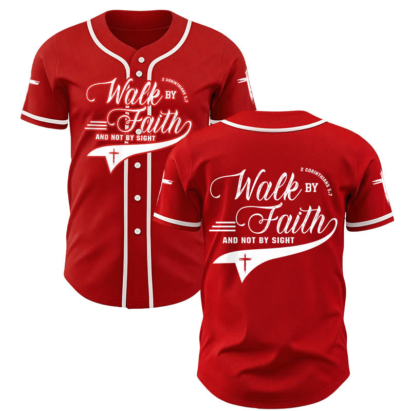 Christianartworkshop 2 Corinthians 5:7 “Walk By Faith And Not By Sight” Cross Statement Baseball Jersey - Red - 5XL - image 28