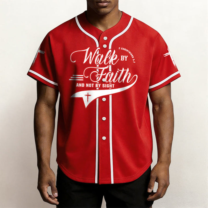 Christianartworkshop 2 Corinthians 5:7 “Walk By Faith And Not By Sight” Cross Statement Baseball Jersey - image 29
