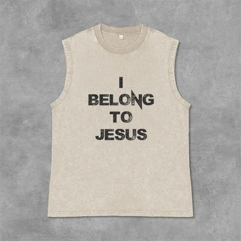 Christianartworkshop I Belong To Jesus Vintage Washed Tank Top - Beige - 2XL - image 0