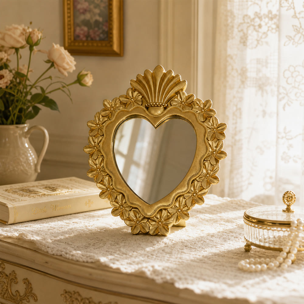 Christianartworkshop Sacred Heart Floral Gold Mirror Tabletop Ornament: Embody Devotion & Elegant Grace - image 2