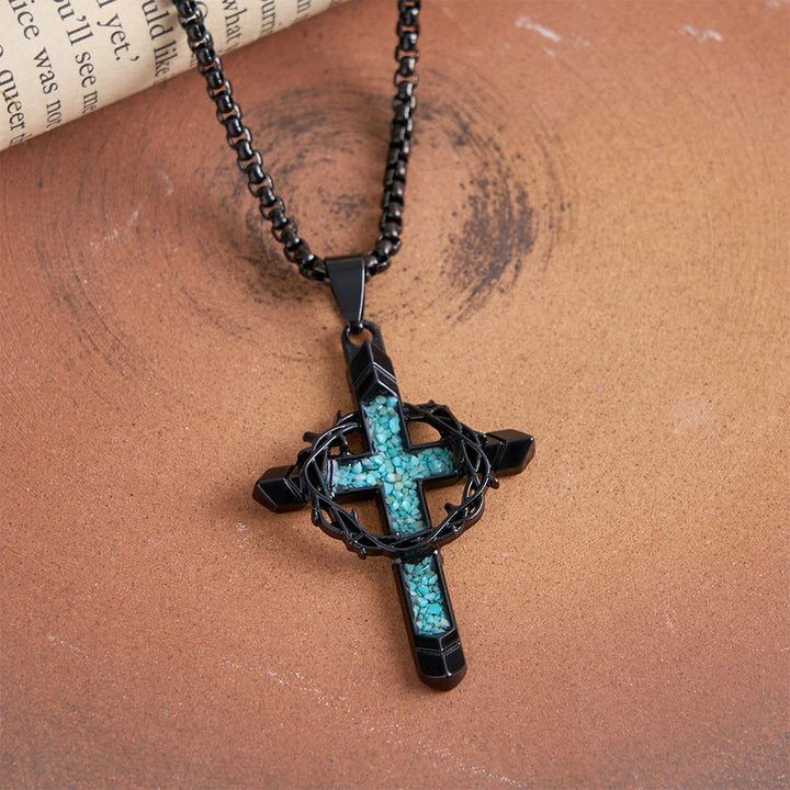 Christianartworkshop Thorn-Wrapped Inlaid Cross Pendant Necklace: A Symbol of Christ’s Sacrificial Love - image 2