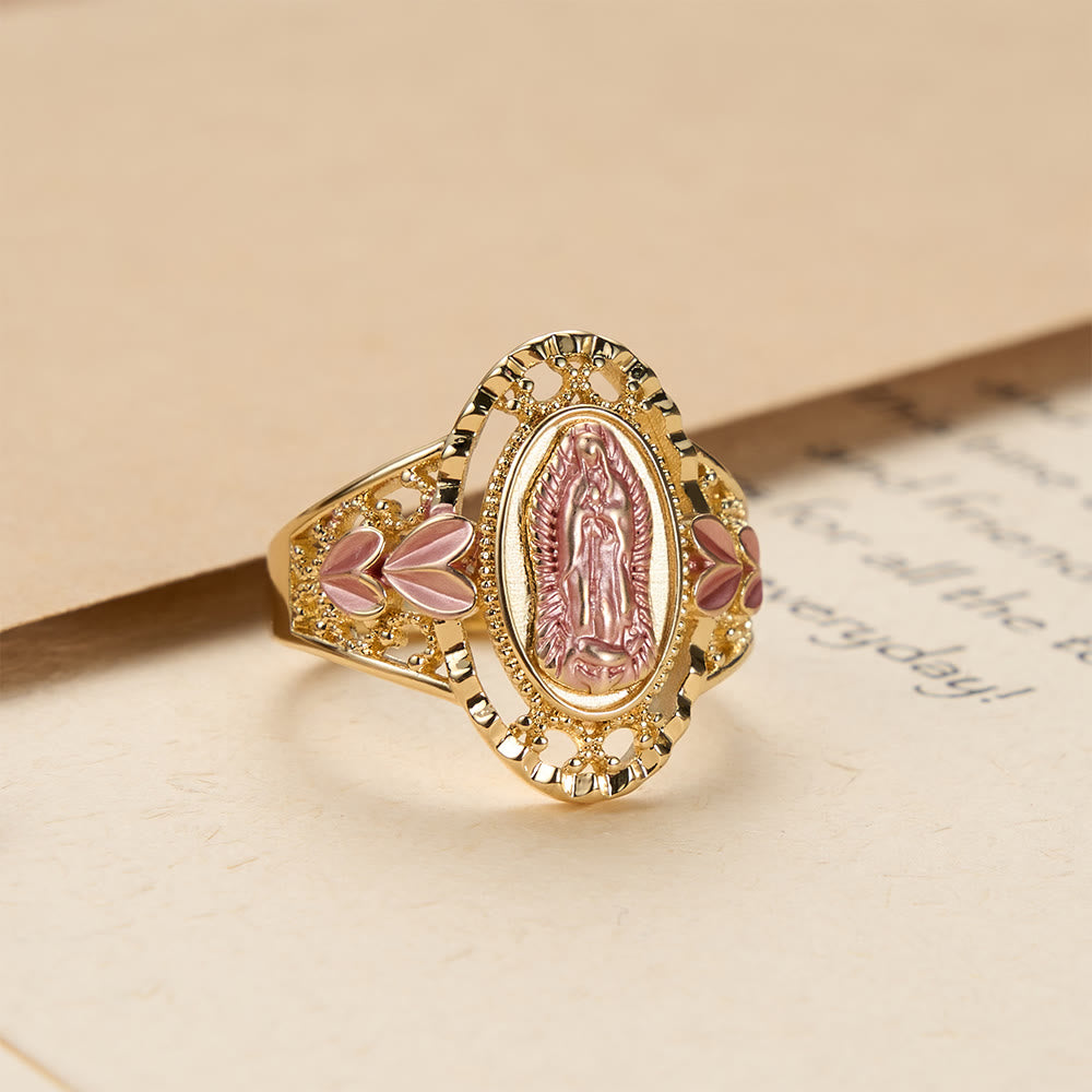 Christianartworkshop Our Lady of Guadalupe Enameled Devotional Ring with Floral Accents: A Symbol of Marian Grace & Divine Protection - US 10 - image 0