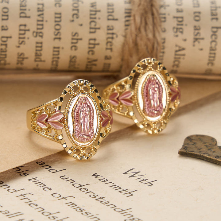 Christianartworkshop Our Lady of Guadalupe Enameled Devotional Ring with Floral Accents: A Symbol of Marian Grace & Divine Protection - image 4