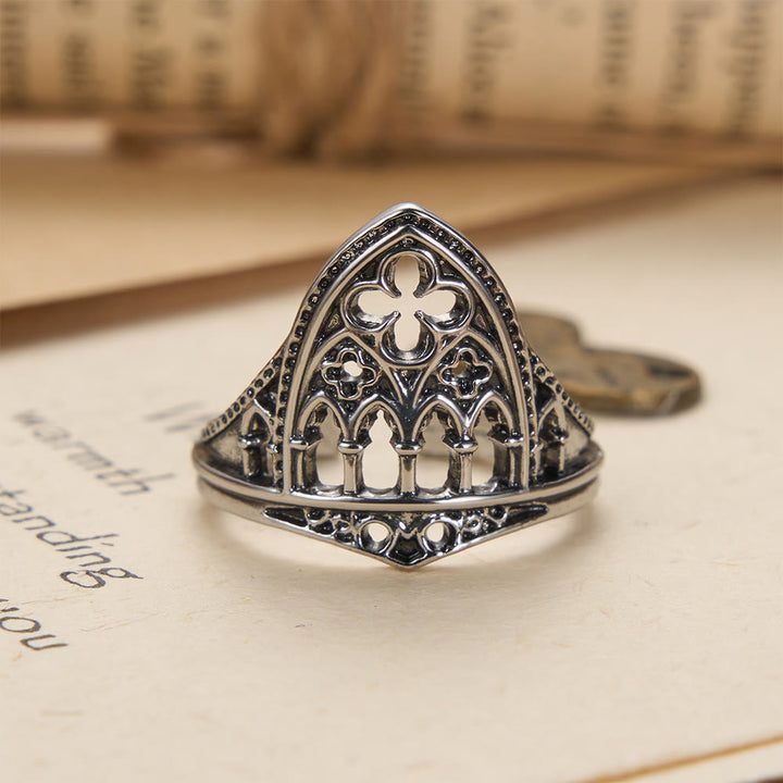Christianartworkshop Gothic Cathedral Window Devotional Ring with Quatrefoil Details: A Symbol of Sacred Architecture & Divine Light - image 3