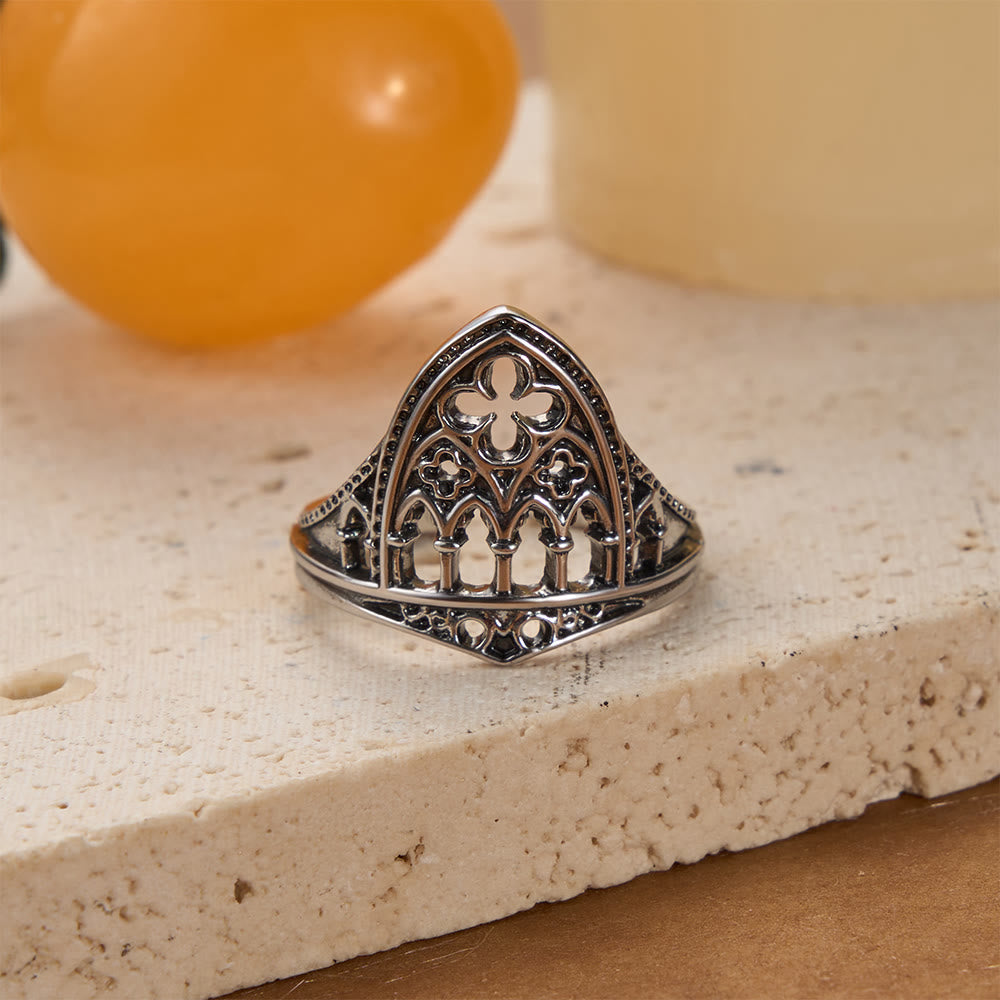 Christianartworkshop Gothic Cathedral Window Devotional Ring with Quatrefoil Details: A Symbol of Sacred Architecture & Divine Light - image 1