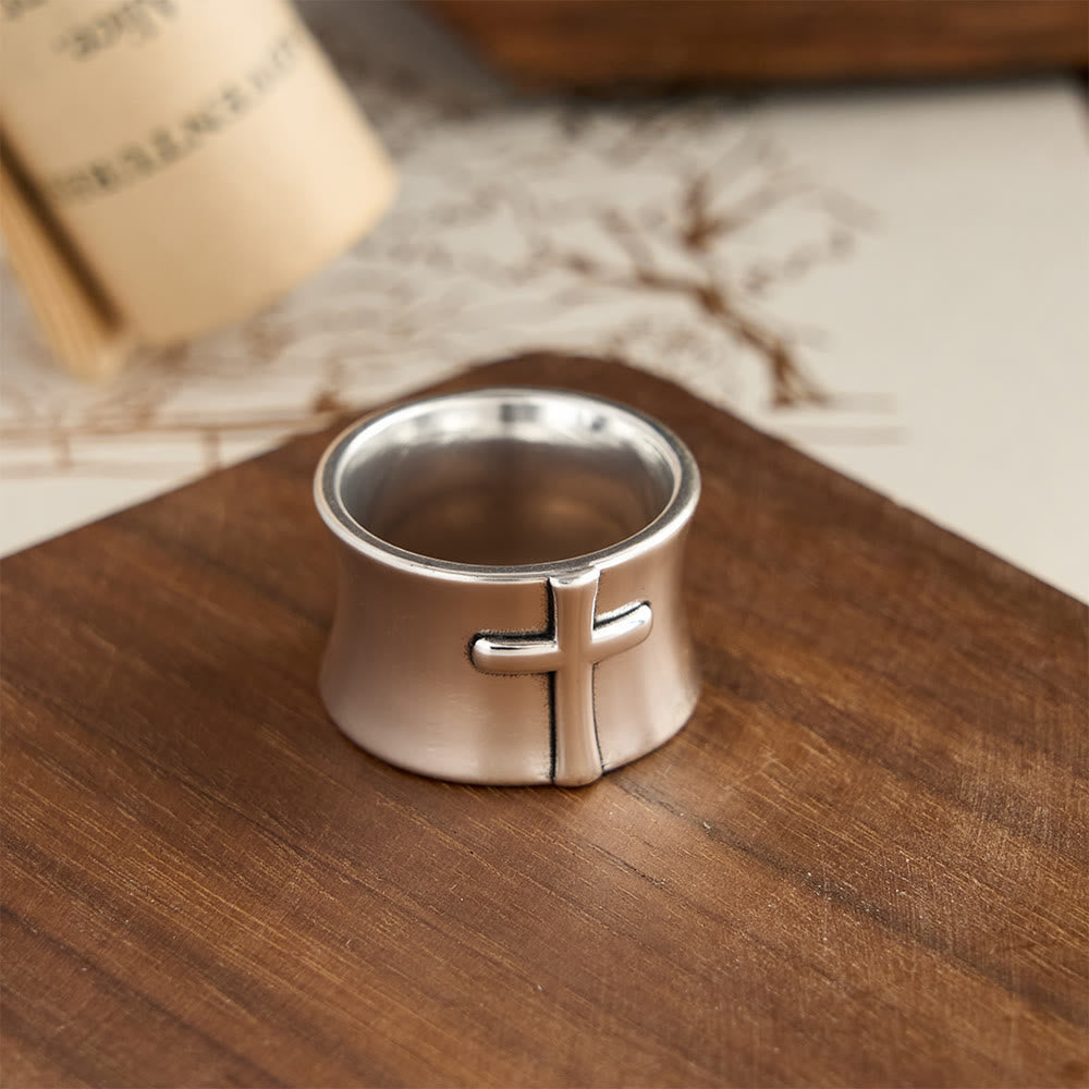 Christianartworkshop Minimalist Embossed Cross Wide Band Ring: A Symbol of Unwavering Faith & Timeless Devotion - image 2
