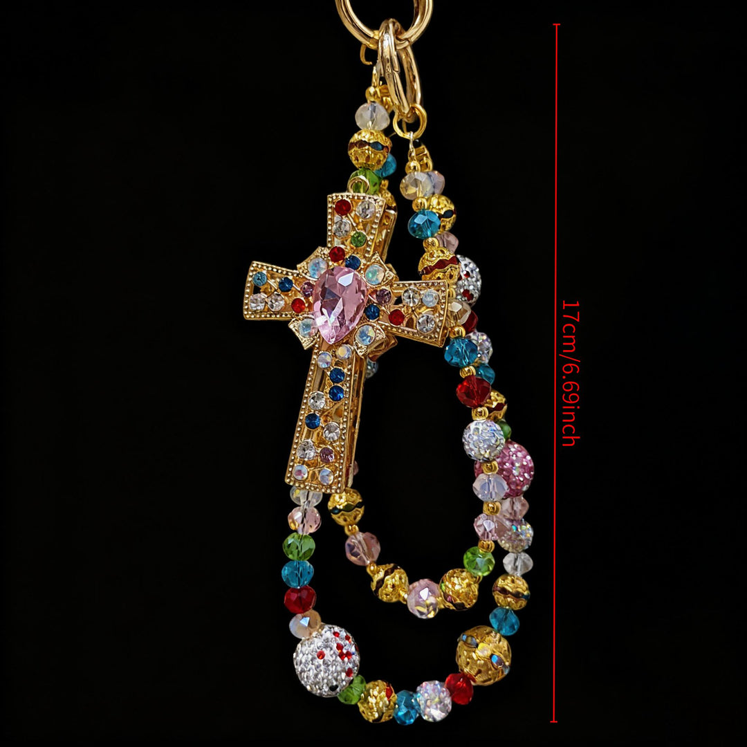 Christianartworkshop Colorful Crystal Cross Phone Charm with Beaded Tassel: A Symbol of Vibrant Faith & Divine Light - image 6