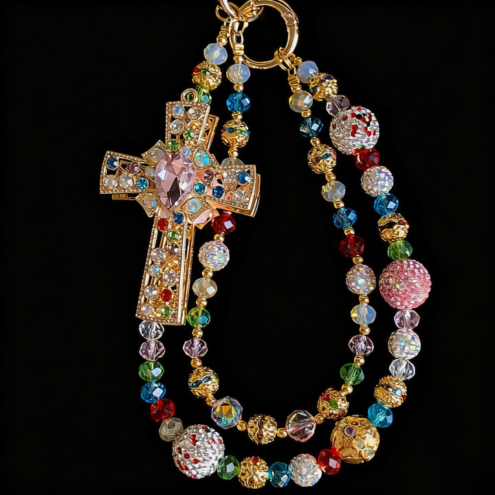 Christianartworkshop Colorful Crystal Cross Phone Charm with Beaded Tassel: A Symbol of Vibrant Faith & Divine Light - image 5