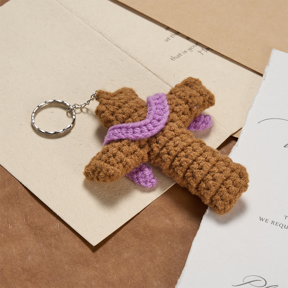 Christianartworkshop Hand-Crocheted Cross Keychain with Purple Accent: A Symbol of Cozy Faith & Warm Divine Love - image 2