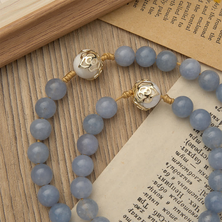 Christianartworkshop Aquamarine & White Howlite Rosary: Golden Filigree Details with St. Benedict for Serene Faith - image 6
